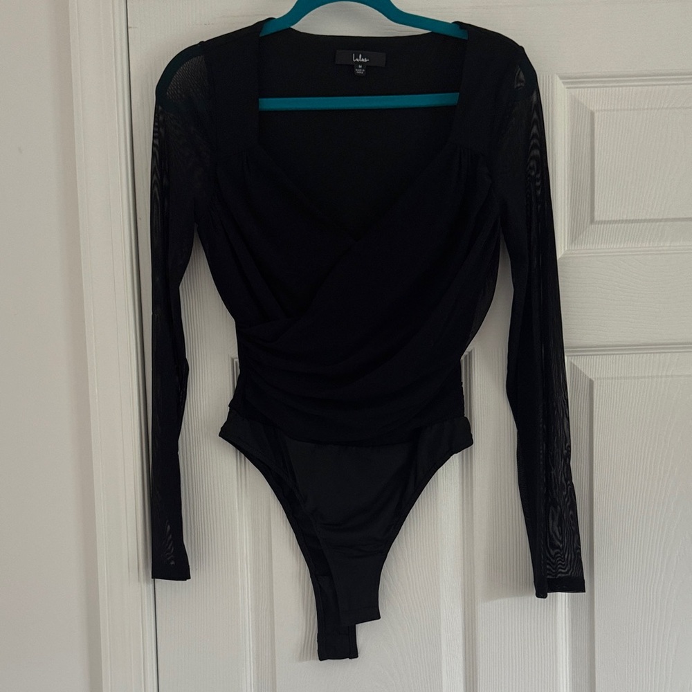 Lulu's Black Mesh Sleeve Bodysuit